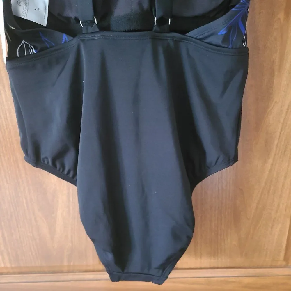 Eco Beach Women's High Neck One-Piece Swimsuit Color Black/Multi Size Large NWT